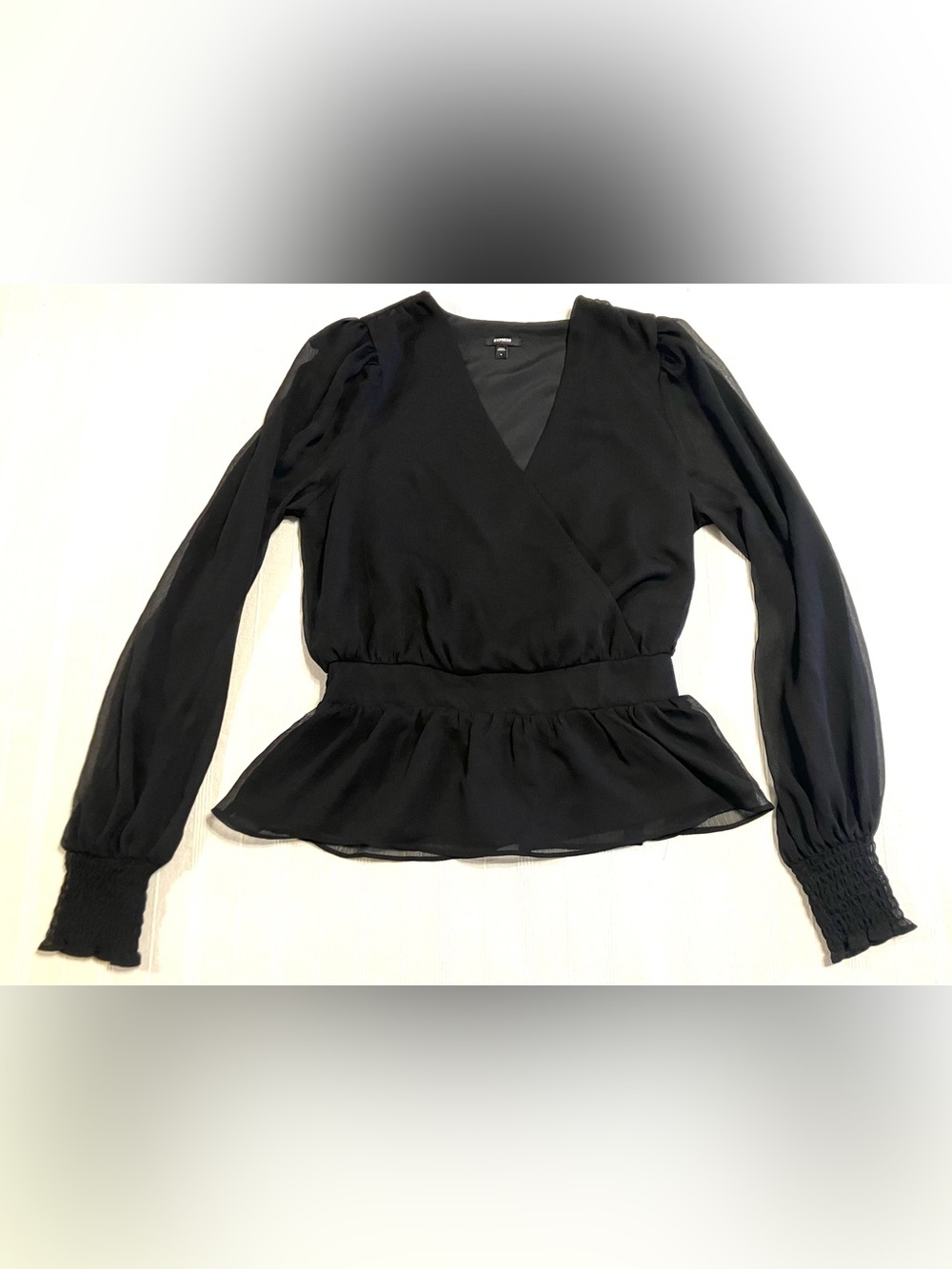 Express Black Sheer Mesh Long Sleeve Peplum Top S
